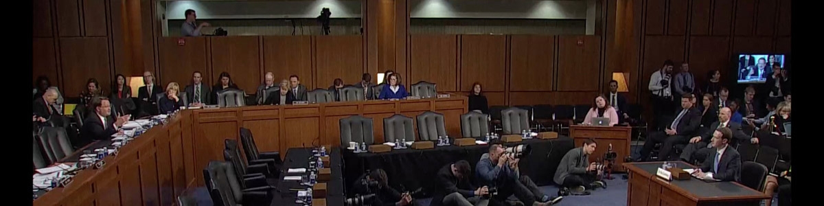 Screenshots from the Live Mark Zuckerberg testifies on the Senator U.S. senate on privacy scandal.
